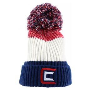 NWT! Clam Outdoors Pom Hat - Red, White, and Blue Fleece Knit Beanie